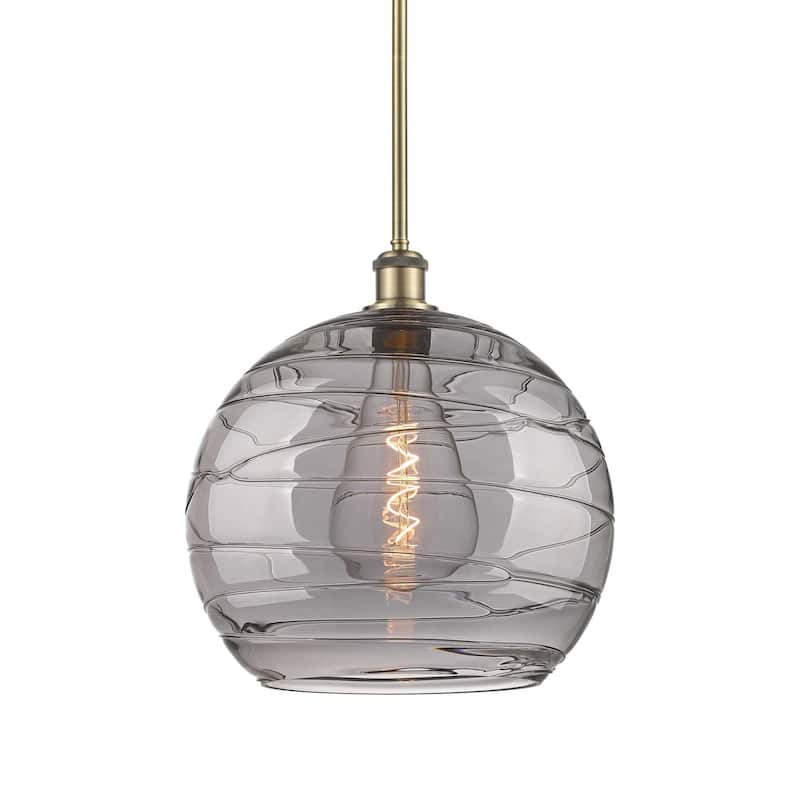 Innovations Lighting 516-1S-16-14 Athens Deco Swirl Pendant Athens - Antique Brass / Light Smoke Deco Swirl