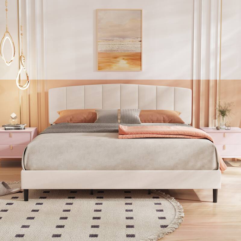 Alazyhome Upholstered Platform Bed Frame with Bedside Cupboard