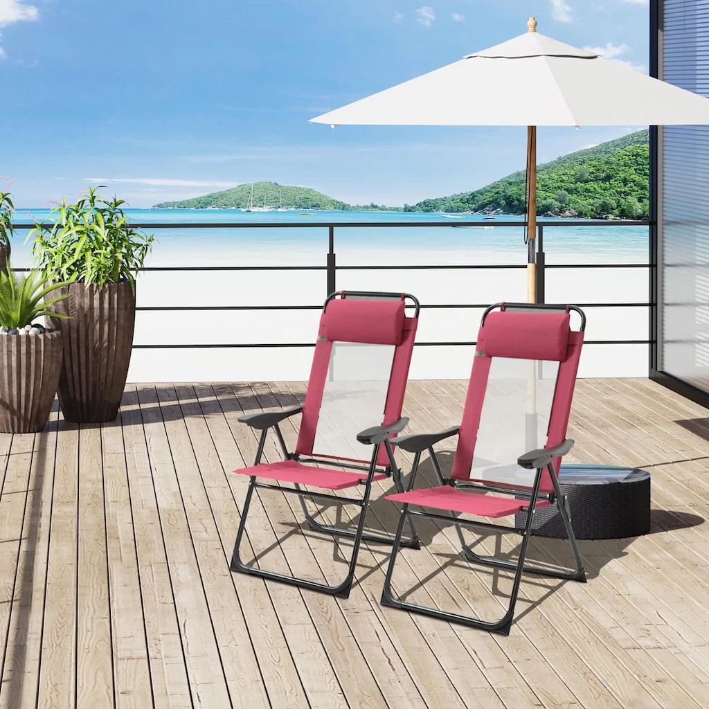 Folding Patio Dining Chairs Set of 2,Adjustable Sling,Headrest,Outdoor