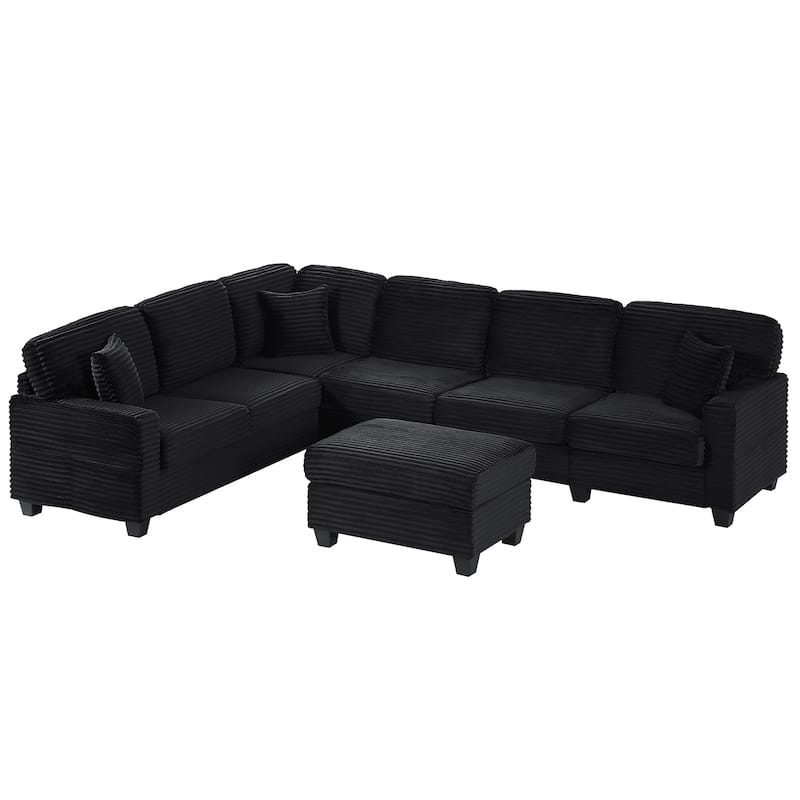 Roomfitters U-Shaped Upholstered Sectional Sofa with Movable Ottoman and Side Storage Pockets for Living Room