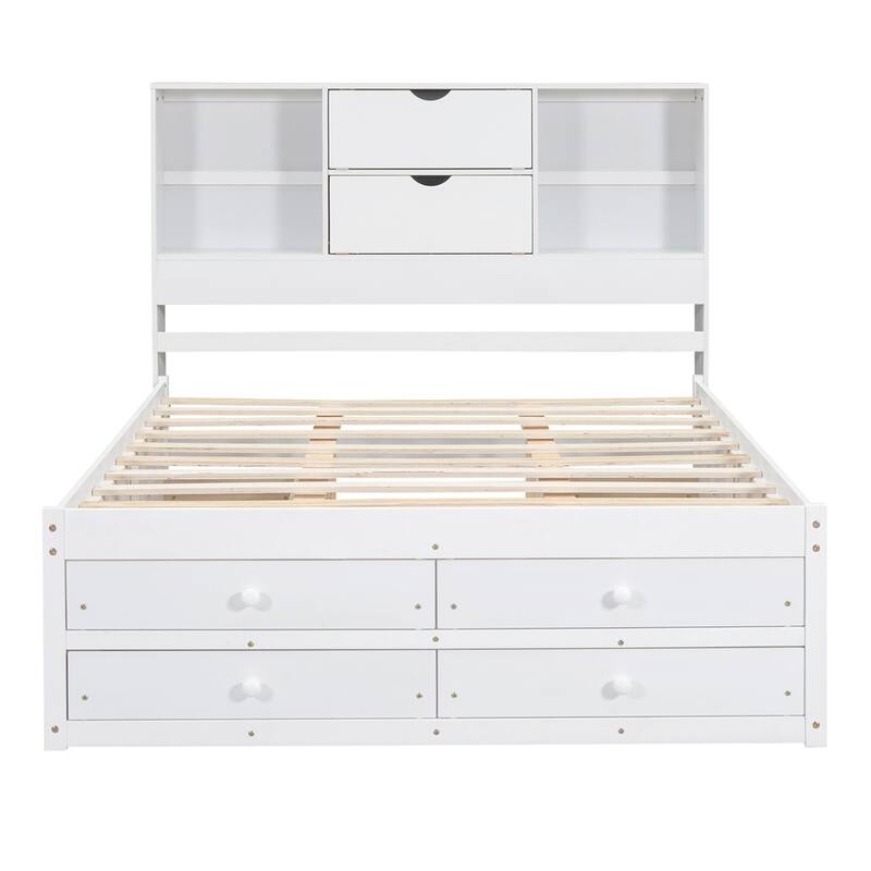 King Size Platform Bed with Storage Headboard and 8 Drawers