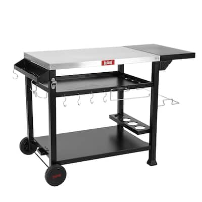 FEASTO 845001L 3-Shelf Indoor Outdoor Movable Food Prep Cart Station with Foldable Side Table - N/A