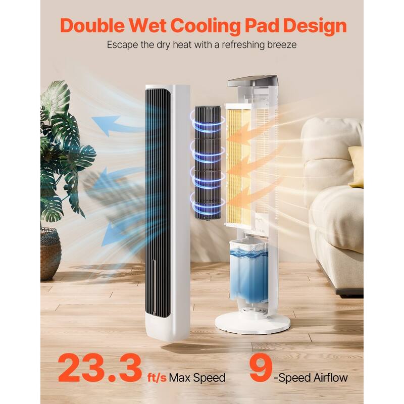 Quiet 40" Oscillating Tower Fan with 4L Humidifier and Smart Modes for Bedroom Comfort - 12.1 x 40 inch