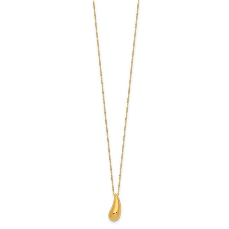 Curata 7mm 14k Yellow Gold Polished Puffed Teardrop Necklace, 18"