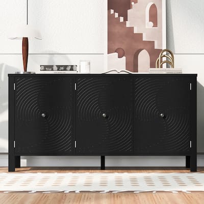 Kitchen Storage Cabinet Black Buffet Swirl Patterned Doors Sideboard