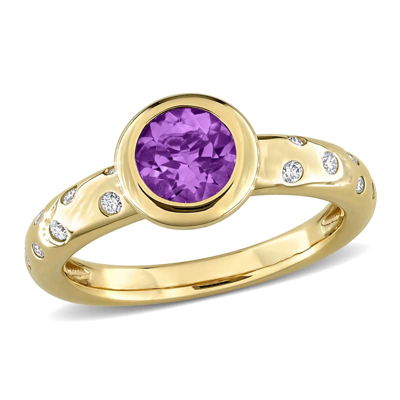 Miadora Gemstone and 1/4ct TDW Diamond Ring in 10k Yellow Gold - 6.5 - Amethyst
