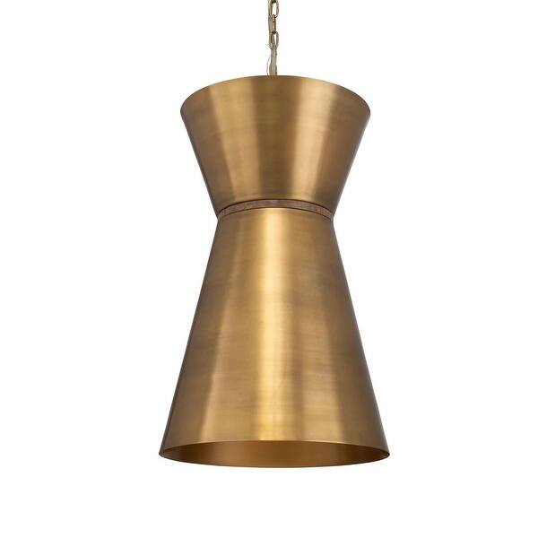slide 2 of 6, Uttermost 21617 Crocker 15" Wide Pendant with Wood Accent Antique Brass
