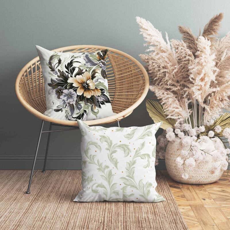 Botanic Bliss Indoor/Outdoor Reversible Throw Pillow Olive and Green