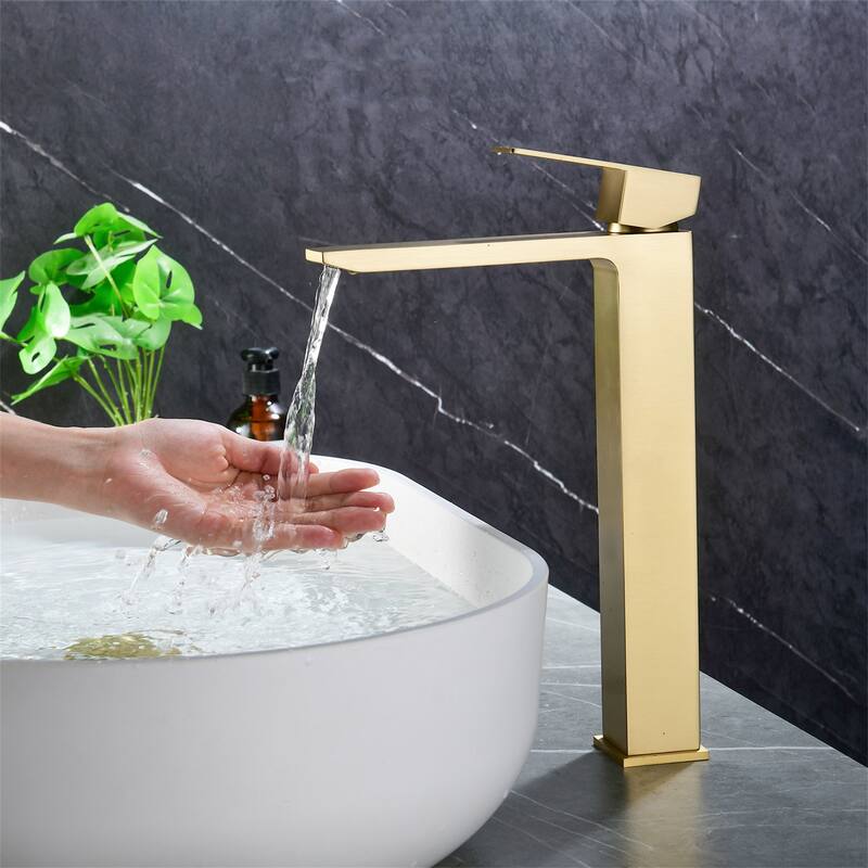 Waterfall Single Handle Bathroom Vessel Sink Faucet with Pop-up Drain 304 Stainless Steel 1 Hole High Tall Basin Vanity Taps