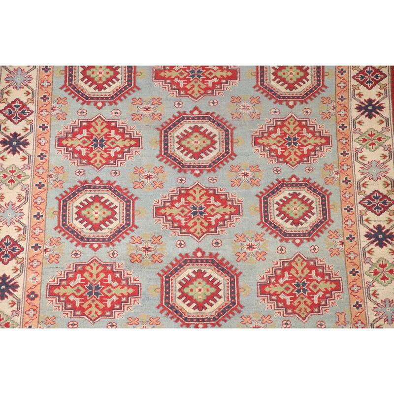 Light Blue Kazak Rug Hand-Knotted Wool Carpet - 4'11" x 6'6"
