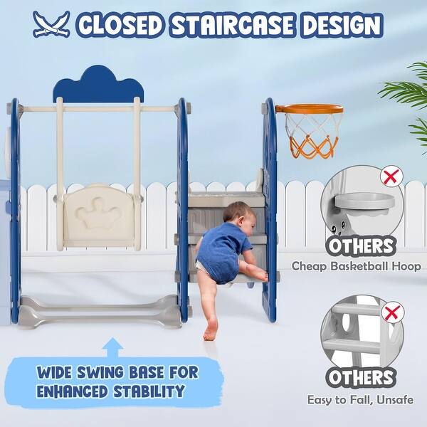 BIERUM 5-in-1 Toddler Slide & Swing Set - Pirate Ship Playground For Ages 1-3 Years