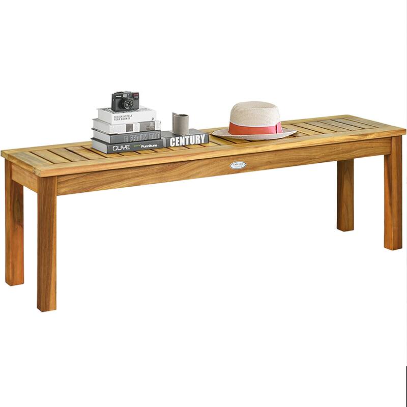 Costway 2Pcs 52'' Outdoor Acacia Wood Dining Bench Chair with Slatted - See Description