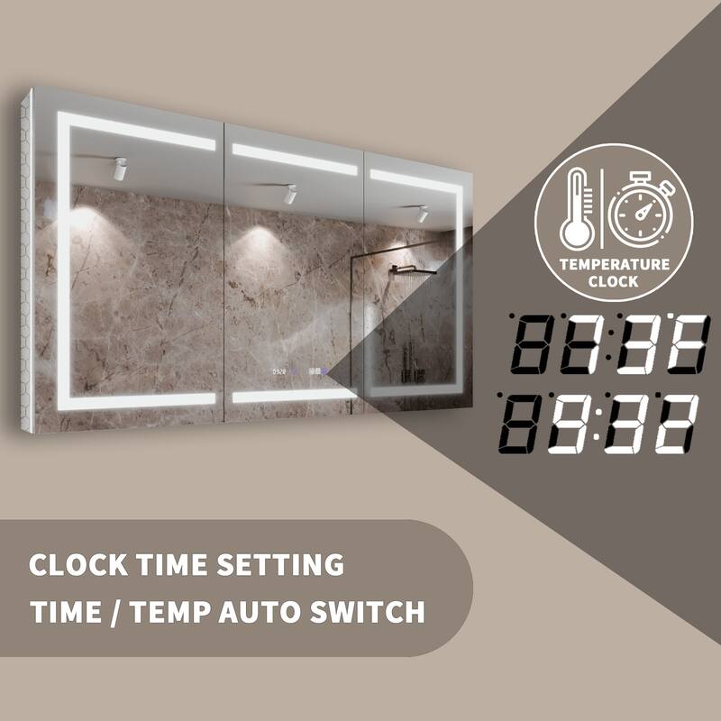 36'' H Recessed or Surface Mounted Bathroom LED Mirror Cabinet With Defogger, Dimmer, 10x magnifying
