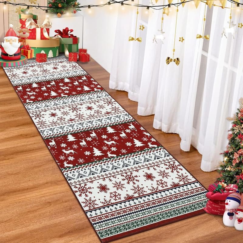 Washable Vintage Boho Christmas Area Rug, Low Pile - 1'6" x 2'6" - Multi 2*6ft