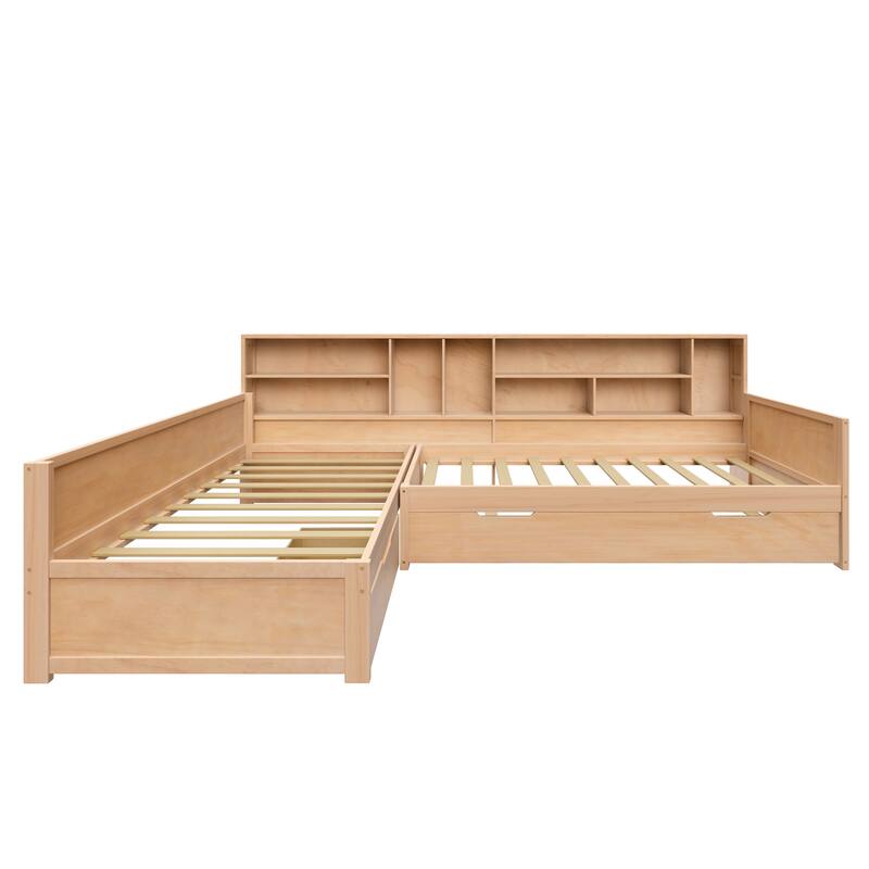 Twin L-Shaped Daybed with Built-In Bookcase, Storage Drawers & Trundle by Harper&Bright Designs