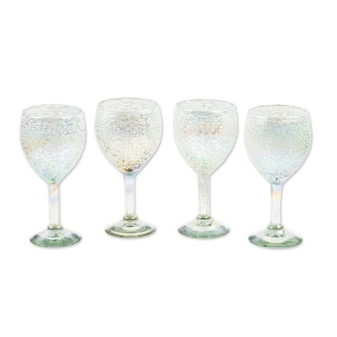 Novica Handmade White Handblown Recycled Glass Wine Glasses (Set Of 4)