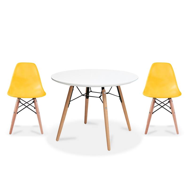 Kids Table and Chair Set Modern Toddler Furniture with Round Table and Armless Chairs Eiffel Wooden Legs Dining or Playroom Use