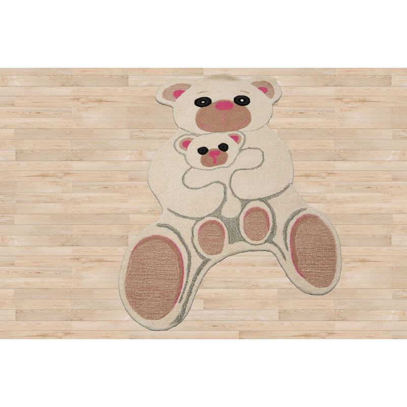 3'x5' Ivory Hand-Tufted Wool Rug Highlighting a Contemporary Bear - 3' x 5'