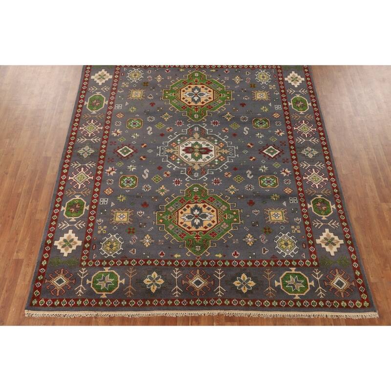Traditional Kazak Area Rug Hand-Knotted Oriental Wool Carpet - 8'0" x 9'11"