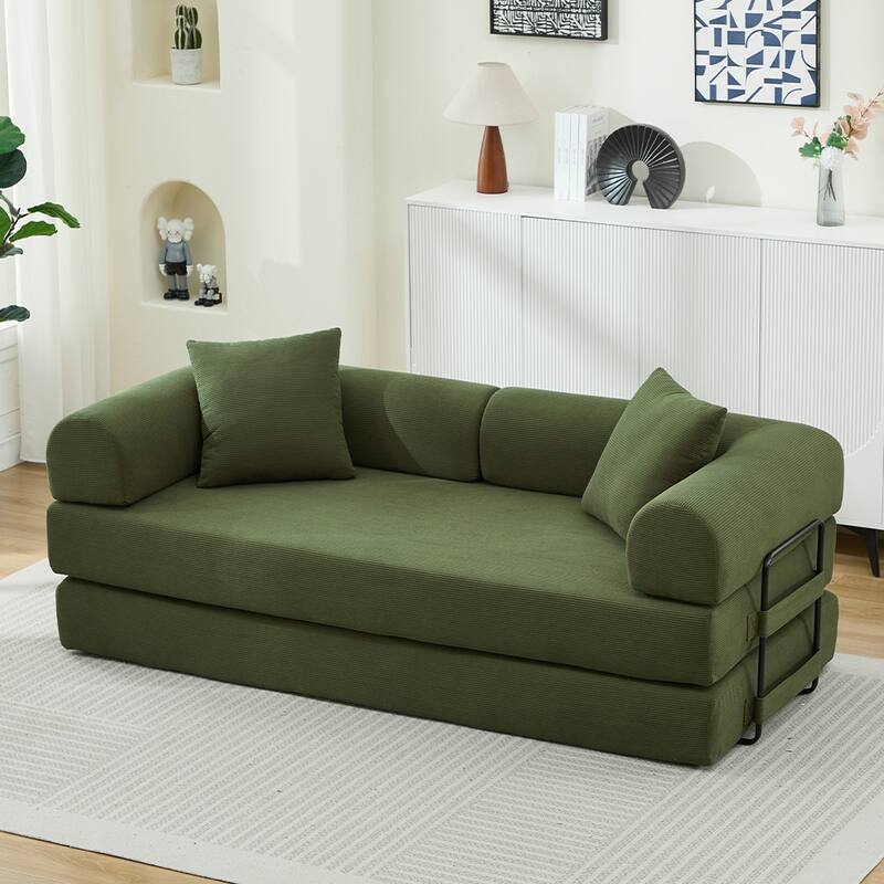Folding Upholstered Sofa Bed, 78.5" Convertible Sleeper Sofa Bed with 2 Pillows, Fold Out Loveseat Couch, Futon Couch