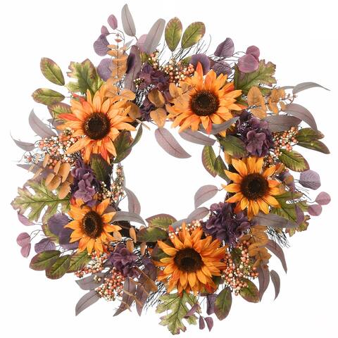 30" Harvest Sunflowers and Hydrangeas Wreath