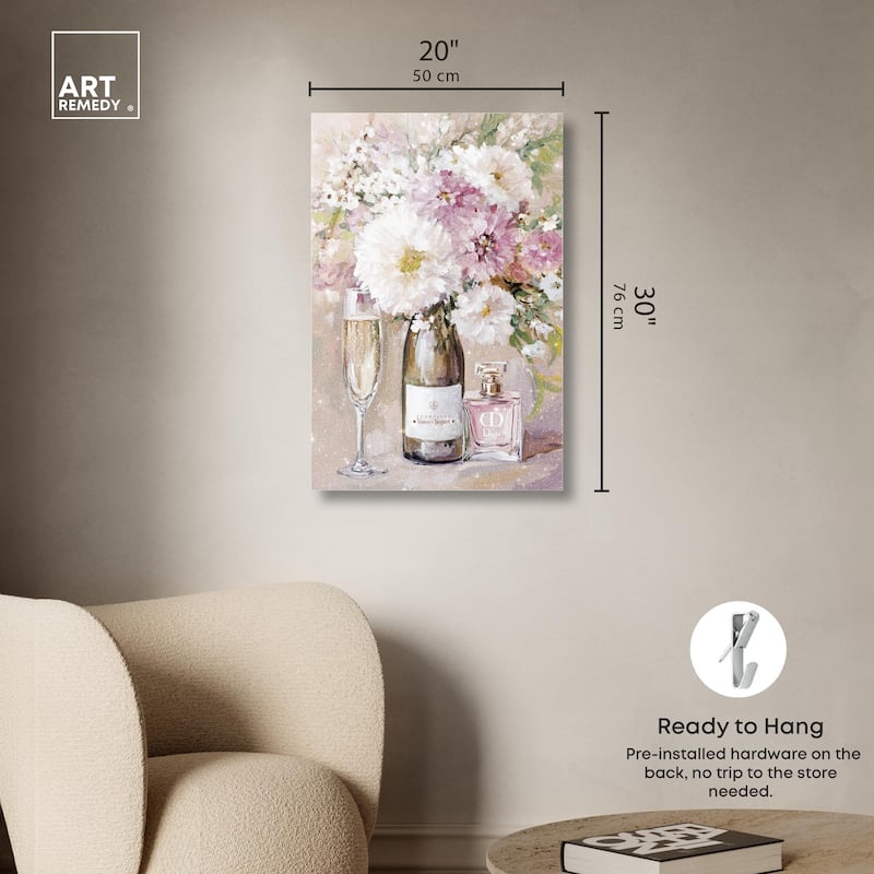 Light Floral Champagne Vase Acrylic by Art Remedy, Ready to Hang