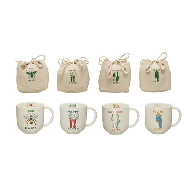 Mugs with Painted Garden Illustrations and Sayings - 5.0"L x 4.8"W x 4.0"H