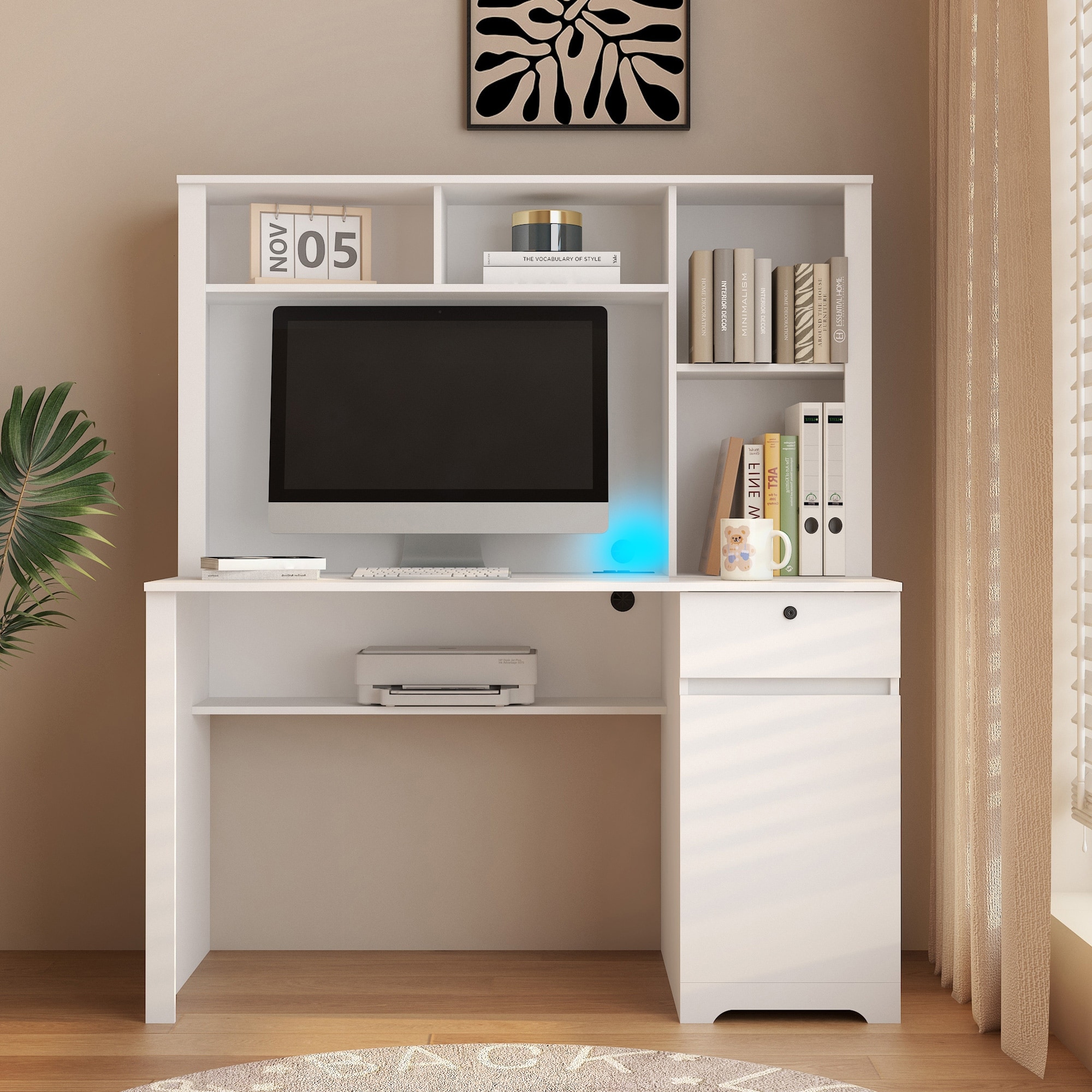 Wood Executive Desk, Computer Desk with Hutch & Bookshelf