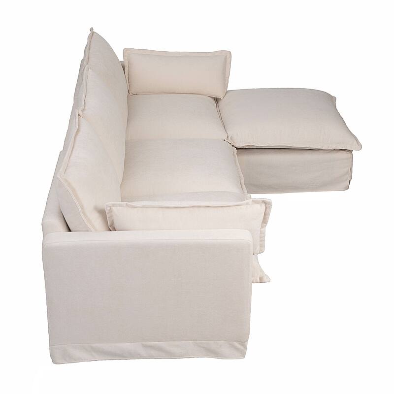93.31" Faux Linen Modular Sectional Sofa with Ottoman, Wood Frame