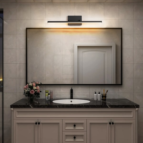 1 Light Modern Black Aluminum Linear Wall Light Strip Dimmable Integrated LED Bathroom Vanity Light On Sale Bed Bath Beyond 39718473