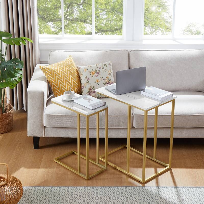 C Shaped End Table for Couch, Narrow Side Table with Adjustable Leg Pads - 23.6''W x 15.7''D