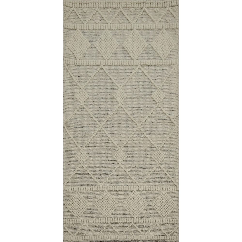 Hand Knotted Oriental 100% Wool Carpet Modern Geometric Beige & Ivories Modern Gotti Design Area Rug - 6' 0'' X 2' 7''