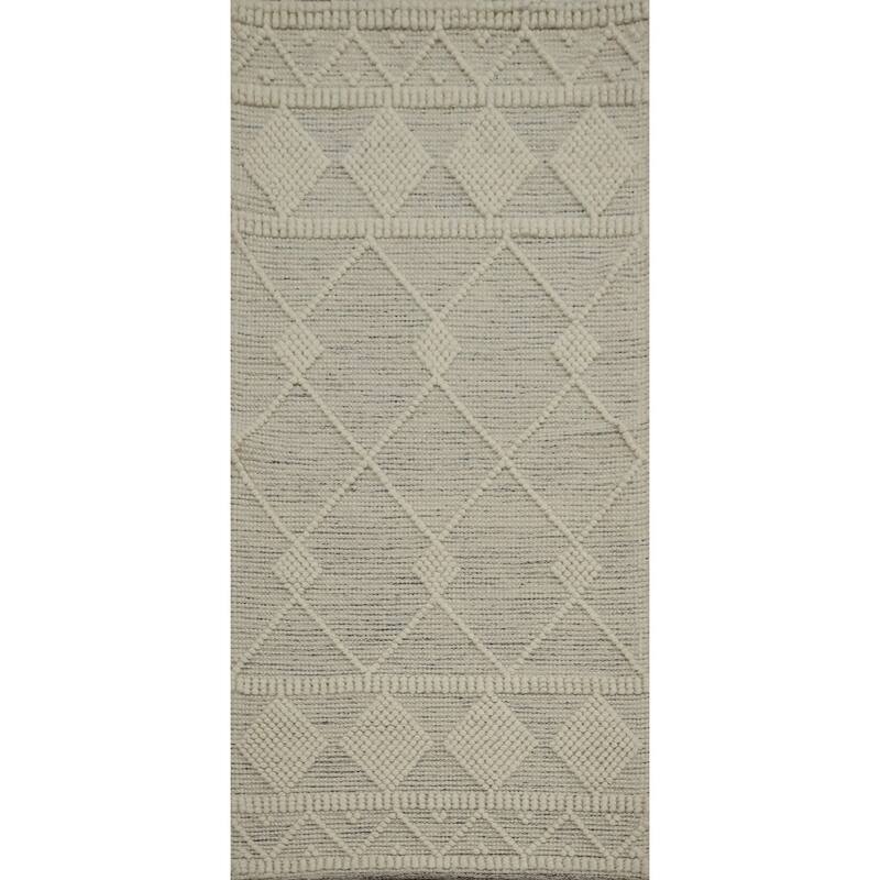 Hand Knotted Oriental 100% Wool Carpet Modern Geometric Beige & Ivories Modern Gotti Design Area Rug - 6' 0'' X 2' 7''