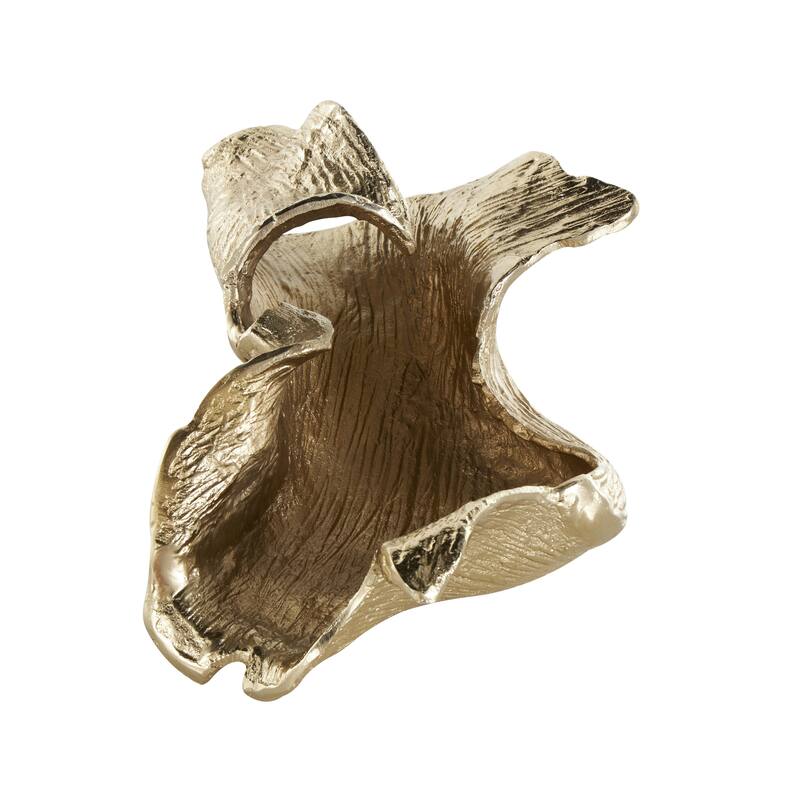 Aluminum Metal Leaf Textured Folded Leaf Decorative Bowl - Gold - Roche River Decor