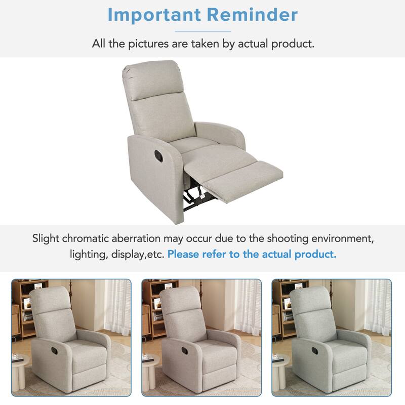 Manual Upholstered Recliner Chair, Modern Recliner Adjustable Single Sofa Chair, High Back Lounge Chairs for Living Room