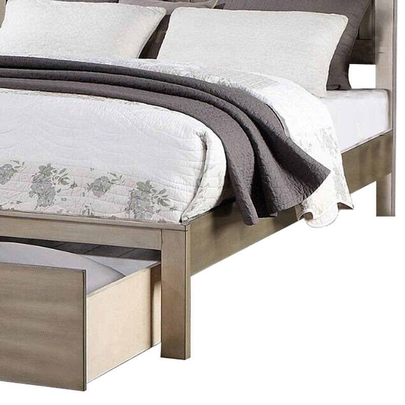 Kali Platform King Size Bed, Panel Design, Large Storage Drawer, Light Tan