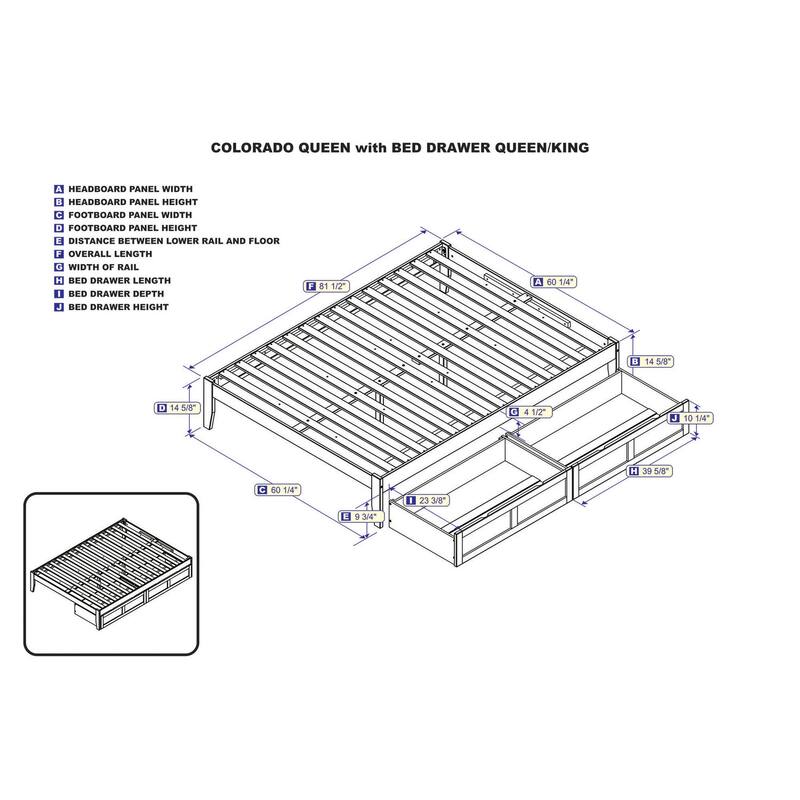 Modern Bed with Drawers - Espresso Finish Platform Bed Frame - Storage Bed