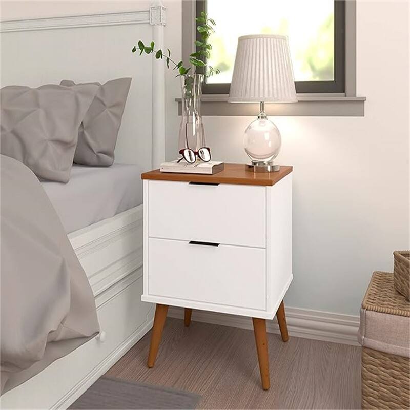 Solid Wood Nightstand with Drawers - White/Caramel