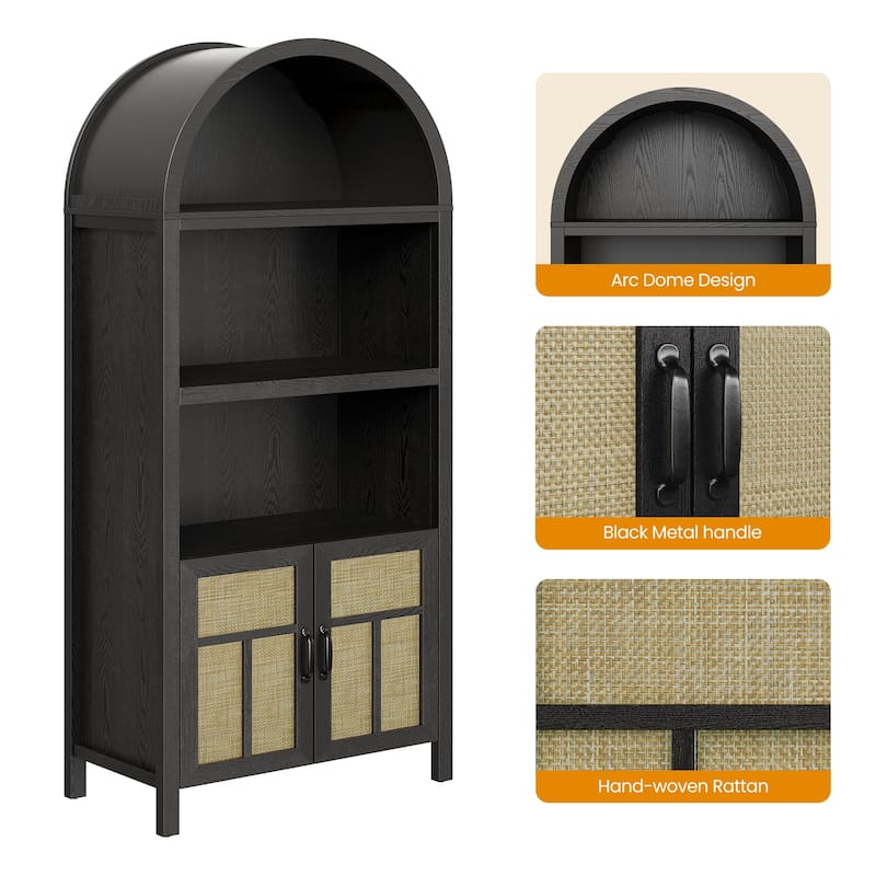 Arched storage cabinet with Rattan Doors