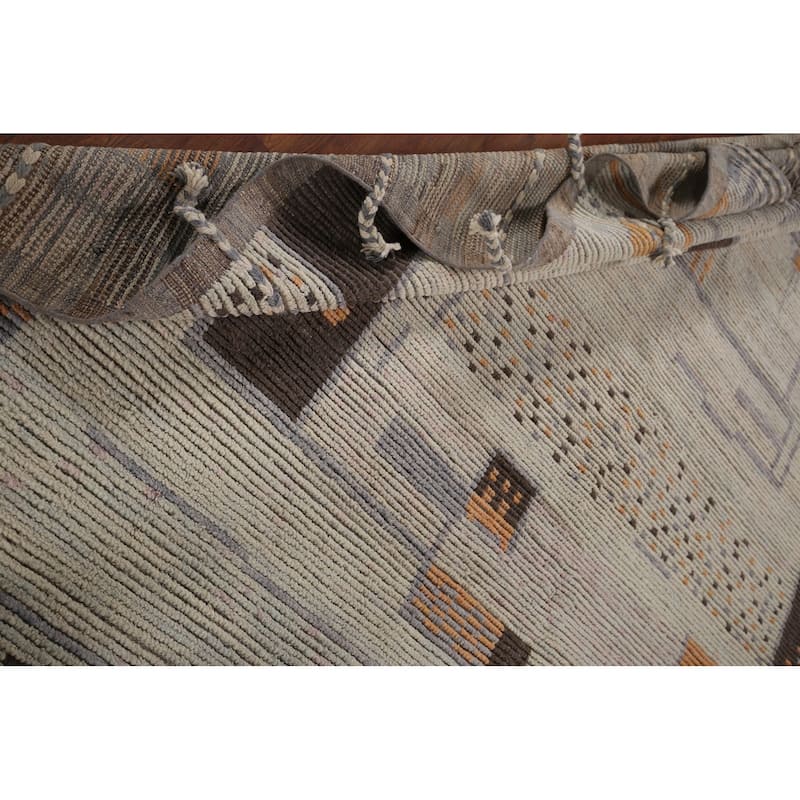 Modern Moroccan Abstract Area Rug Handmade Stripe Wool Carpet - 8'10"x 12'5"