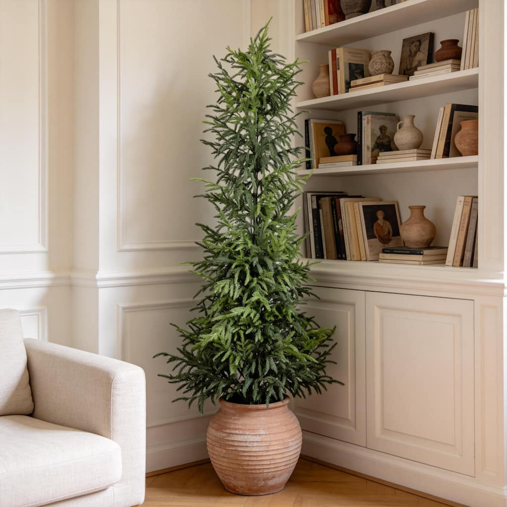 5" Artificial Real Touch Pine Tree with Black Plastic Pot, 1pc/set