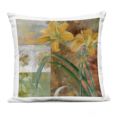 Stupell Yellow Lilies on Vintage Tile Printed Outdoor Throw Pillow Design by Sasha