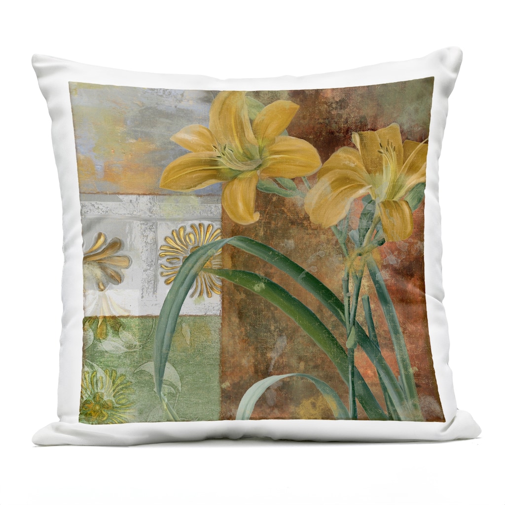Stupell Yellow Lilies on Vintage Tile Printed Outdoor Throw Pillow Design by Sasha