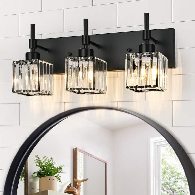 Ora Modern Dimmable Crystal Bathroom Light Fixtures Over Mirror Glam Vanity Lights - 3 - Light - Black