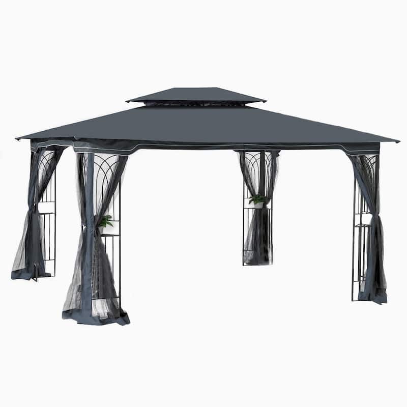 Patio Gazebo Canopy Tent with Ventilated Roof and Net