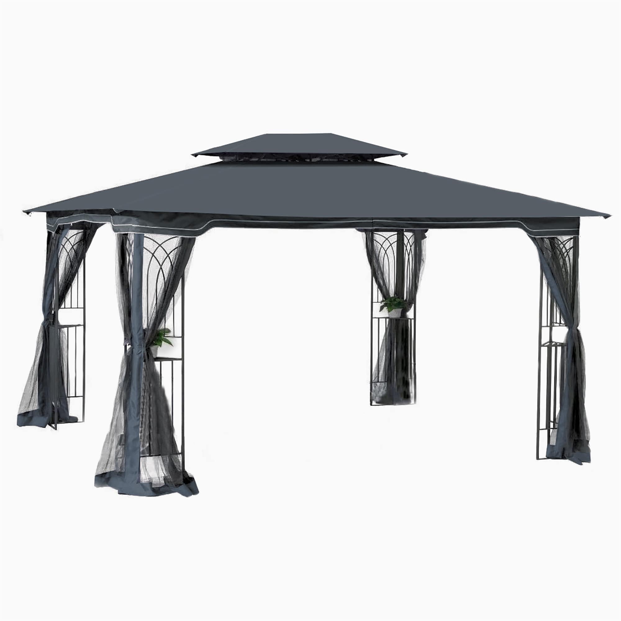 13x10 Outdoor Patio Gazebo Canopy Tent, Heavy Duty Gazebos with Ventilated Double Roof, Mosquito Netting & Privacy Screens