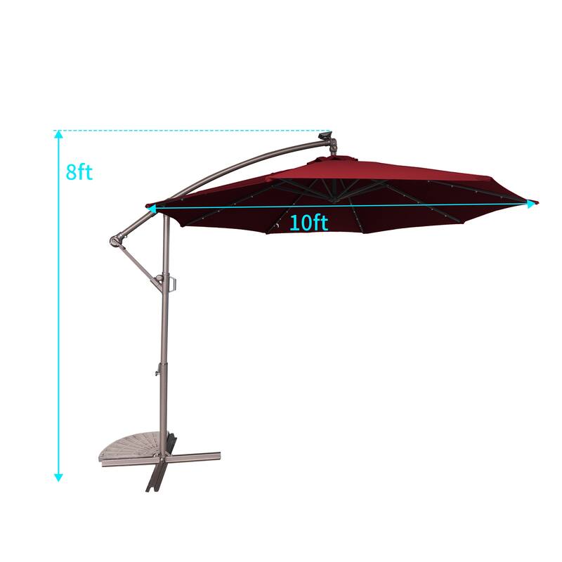 Clihome 10Ft Solar Light Crank Cantilever Patio Umbrella Without Base