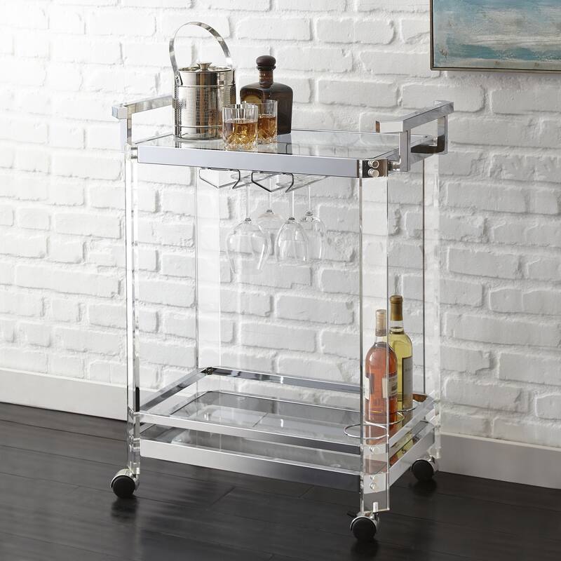 Alba Acrylic Serving Bar Cart by Greyson Living - Silver Chrome