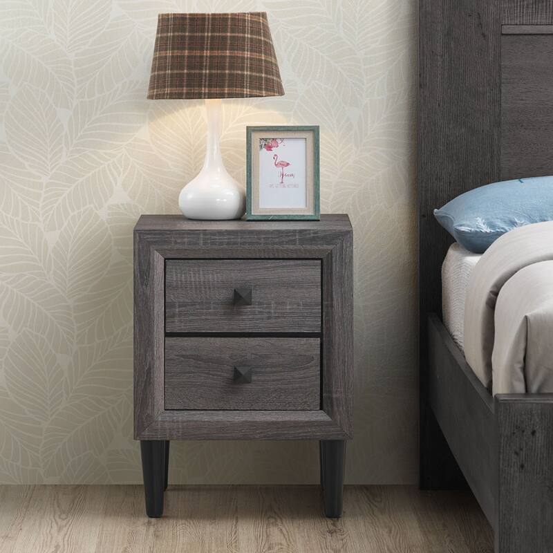 Costway Nightstand W/2 Drawers Multipurpose Retro Grey Bedside Table