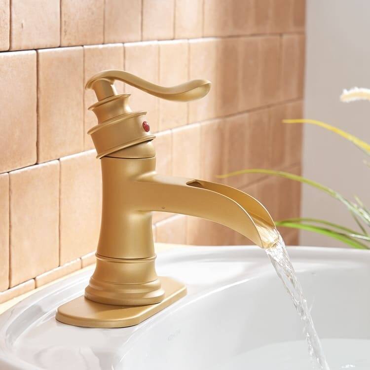 Waterfall Bathroom Faucet With Drain Assembly Single Handle Bathroon Sink Faucets One Hole Modern Basin Taps With Deck Plate